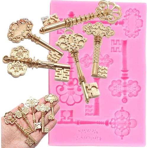 3D Vintage Key Frame Silicone Mould Cupcake Topper Fondant Cake Decorating Tools Candy Clay Chocolate Gumpaste Moulds