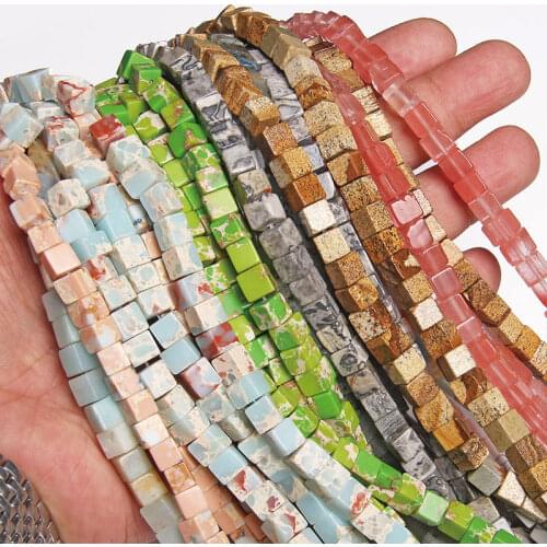 4MM Natural Stone Cube Square Loose Beads Multicolor Imperial Jaspers Beads DIY Bracelet Necklace For Jewelry Making Wholesale