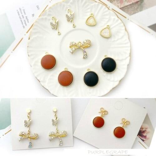 Girls Heart Maintains Color Alloy Accessories Diamond-Set Bow Triangle Pendant Butterfly Earrings DIY Material 4pcs