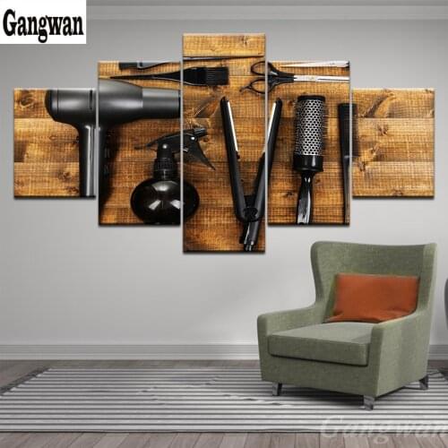 5 Piece Hairdressing Tools Scissors Comb Painting diamond 5D cross stitch diamond mosaic Barbershop Beauty Salon decoration arts