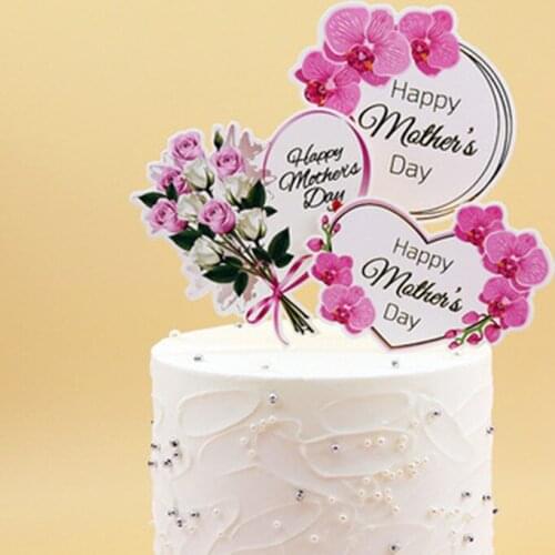 5pcs Cake Topper Pink Heart Flower Decoration Happy Mother`s Day Cake Toppers For Mother`s Day Gift Cupcake Dessert Supplies