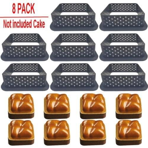 8PCS Cake Mold Non Stick Bakeware Perforated Cutter Square-Shape Mousse Circle RingDessert DIY Tart Decorating
