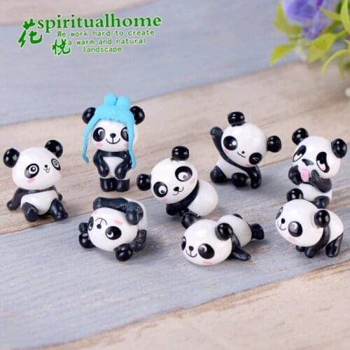 8pcs Cute Artificial Giant Panda Figurines Miniatures Mini Ornament Fairy Ggarden Gnome Home Decoration Microscopic Landscape