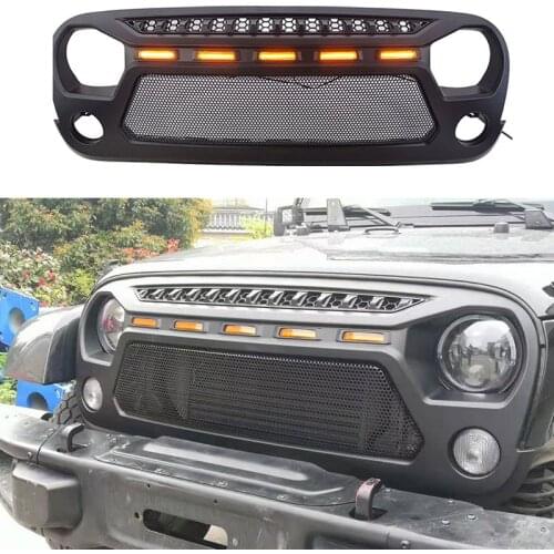 Car Front Grill Grille Wiht LED Light Fit For Jeep Wrangler JK 2007- 2017 JL 2018-2020 Matt Black Race Grille Modified Parts