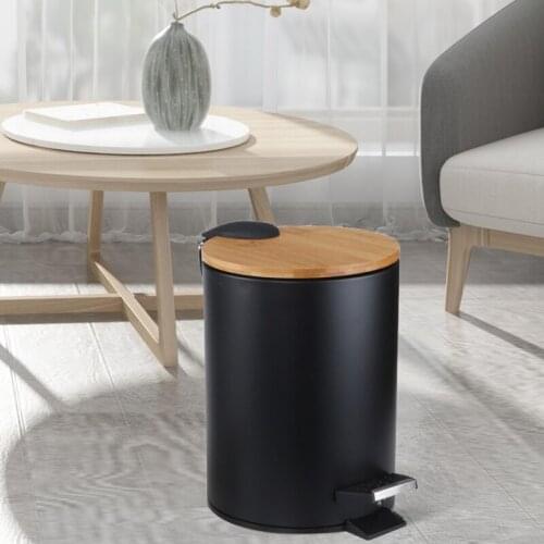 3L Bamboo Flip Step Trash Can Garbage Bin Rubbish Waste Container Organizer for Bathroom Kitchen Living Room Office