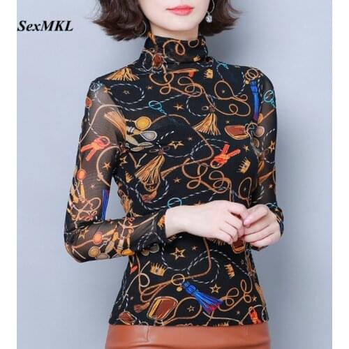 Fashion Long Sleeve Printed Blouse Women 2020 Summer Office Mesh Tops and Blouses Korean Style Clothing Sexy Blouse Plus Size