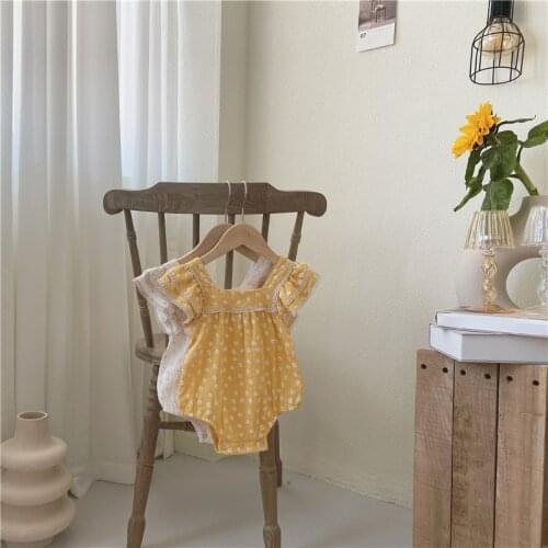 2021 Summer New Newborn Infant Girl Cotton Small Square Collar Bodysuit Toddler Baby Girls Daisy Printed Short Sleeve Bodysuits