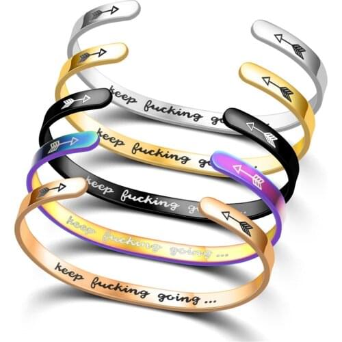 No Fede Stainless Steel Cuff Bracelets & Bangles Engraved Letters Open End Couples Charm Bracelet For Women Or Men Punk Jewelry