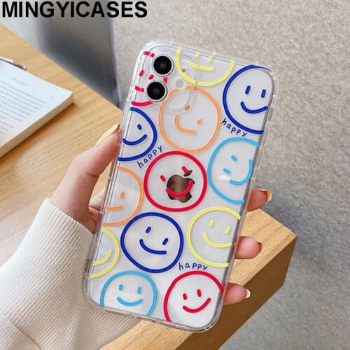 Transparent Cute Color Smile Face Phone Cases for Iphone 12 11 Pro Max Xr 7 8 Plus Xs Max X Soft TPU Silicon Case Back Cover