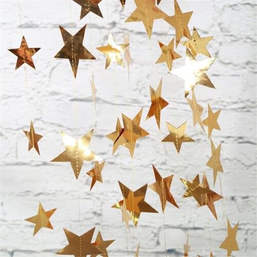 4M Bright Gold Silver Paper Garland Star String Banners birthday/Wedding Party Banner Home Wall Decoration baby shower favors