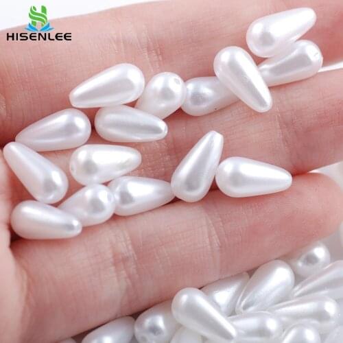 Hisenlee 6x10mm White ABS Water Drop Double Hole High Quality Imitation Pearl Needlework beads For Costume Jewelry Design Diy