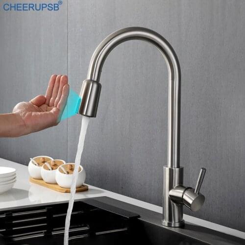 Infrared Motion Sensor Faucet Kitchen Sink Pull Out Touchless Tap Hot Cold Water Mixer Smart Crane Single Hole Inductive Faucets