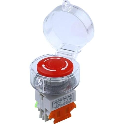 22mm Mushroom Latching Emergency Stop Push Button Switch With Waterproof Cover 1NO 1NC
