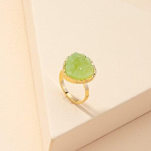 GSOLD Trendy Light Green Crystal Ring Geometric Simple Metal Ring Women Creative Fashion Party Jewelry Accessories 202104