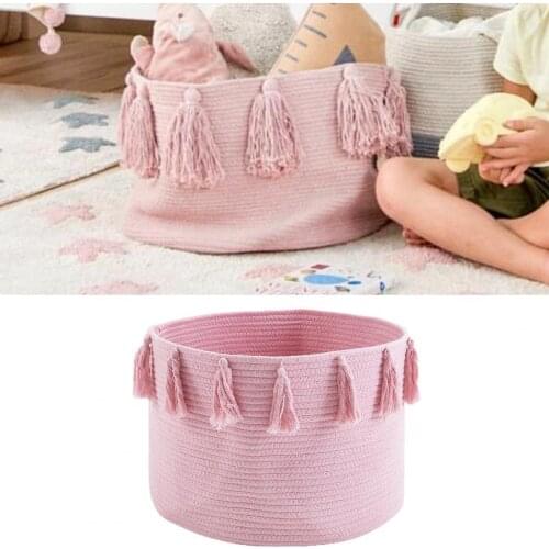Storage Basket Large Capacity Space Saving with Tassel Fabric Woven Laundry Basket for Toy