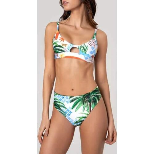 Sexy Vest Type Bikinis Wome Push Up Bikini Set Leaf Print Hollow Out Swimwear Bathing Suit Two Piece Swimsuit Beach Wear Bathers