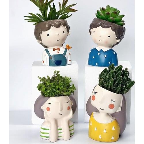 3D Silicone Mold Fashion Boy Girl Flower Pot Succulents DIY Making Resin Concrete Vase Cactus Silicone Mold Home Decor Tool