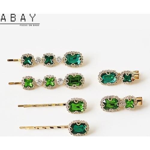 Fashion Women Grandmother Emerald Hairpin New Hot Sale Elegant Pearl Inlaid with Rhinestone High Sense Bangs Hair Accessories