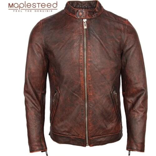 MAPLESTEED Mens Leather Jacket 100% Calfskin Leather Jacket For Men Genuine Leather Coat Cow Skin Male Jacket Cowhide Size M140