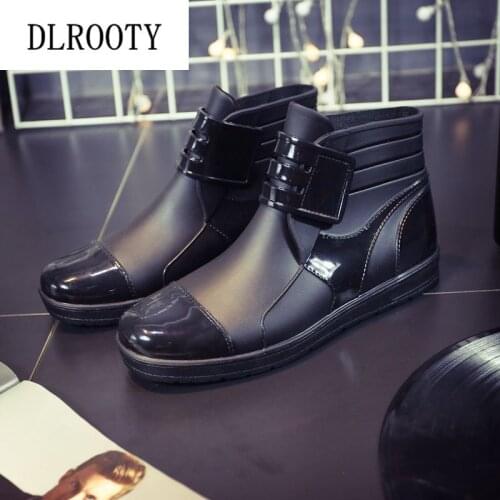 Men Rainboots Black Waterproof Rain Boots Ankle Water Shoes PVC Male Fashion Flat Non-slip Comfortable