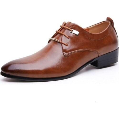 Men Dress Shoes PU Leather Pointed Toe Lace-Up Oxford Flat Male Black Formal Footwear Office Plus Size 38-48 Spring/Autumn mens