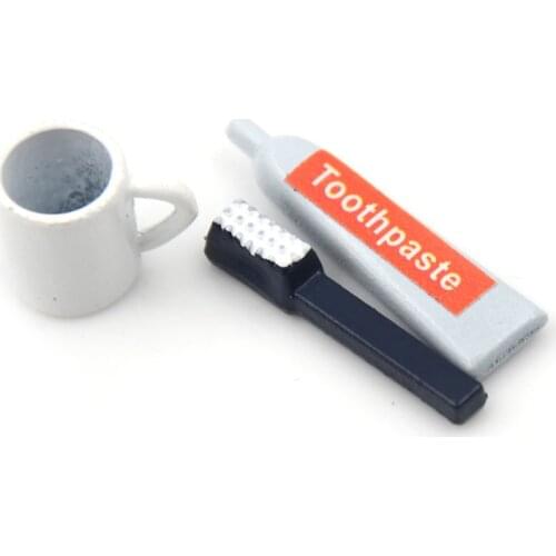 3 Pcs/set Toothbrush Toothpaste Cup Set 1/12 Scale Dollhouse Miniature Bathroom Accessory