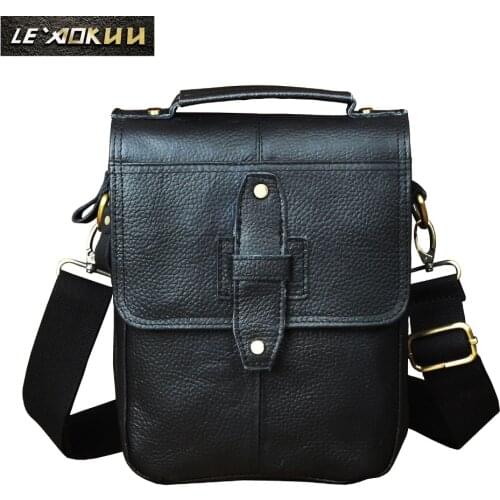 Real Leather Male Casual Design Student Shoulder Messenger Crossbody bag Fashion College Tablet Tote Mochila Satchel bag 153b