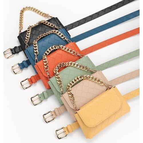 2021 New Weave Pattern Casual Decoration Chain Waist Bag Belt Lady Candy Color Retro Pin Buckle Belt Female Trend Designer