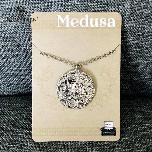 Wholesale Medusa Round Alloy Charm Snake Sliver Plated Chain Pendant Necklace For Women Men