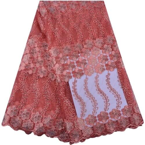 Peach African Lace Fabric 2019 Women Fashion Beautiful High Quality Net lace Embroidery French Tulle Lace For Wedding F1398
