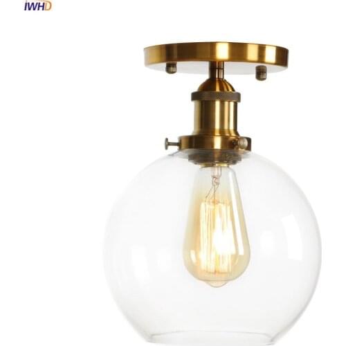 IWHD Gold Metal LED Ceiling Light Fixtures Living Room Bedroom Porch Loft Industrial Decor Glass Ceiling Lamp Luminaria De Techo