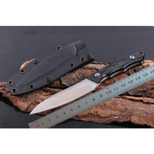 Freewolf Straight Knife D2 60HRC Satin Blade Black G10 Handle Outdoor Fixed Blade Knives With Kydex