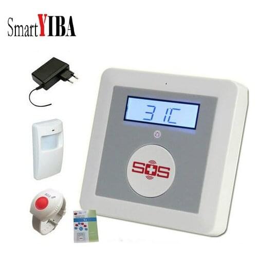 SmartYIBA APP Remote Control Elderly Care Panel Wireless GSM SMS Alarm System Emergency SOS Wrist Panic Button PIR Motion Sensor