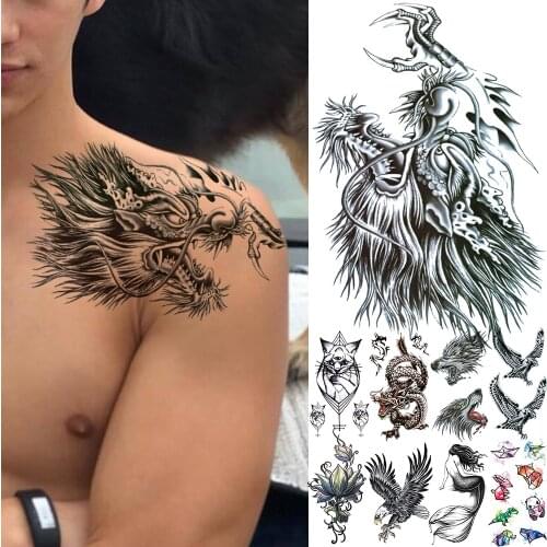 Realistic Dragon Temporary Tattoos Fake Tattoo Stickers For Men Boy Child Geometry Cat Panda Whale Eagle Transfer fake tatoos