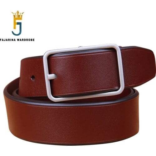 FAJARINA Top Quality Design 100% Pure Smooth Cow Skin Leather Belts Straps Male for Men Retro Styles Belt 3.3cm Width N17FJ947