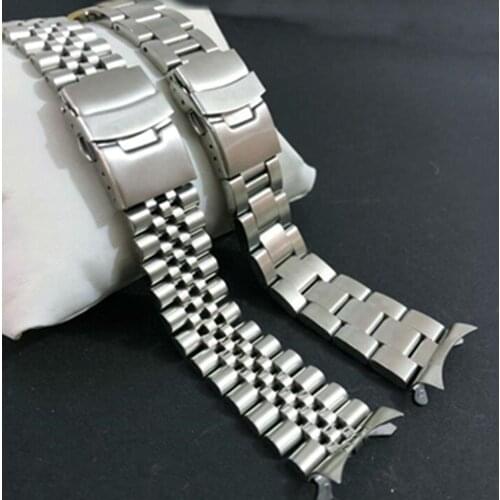 20 22mm Stainless Steel Watchband Curved End Strap Fold Buckle Clasp Wrist Belt Bracelet Silver For Seiko Watch Accessories