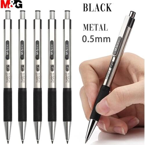 M&G Black Blue Red 12pcs/lot Metal Gel Pen 0.5mm netural Pens with Gel ink Pen writes refill for school