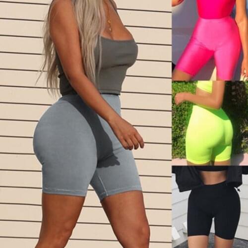 Women High Waist Fitness Sports Biker Shorts Summer Jogging Beach Athletic Shorts Casual Skinny Soft Elastic Stretchy Solid