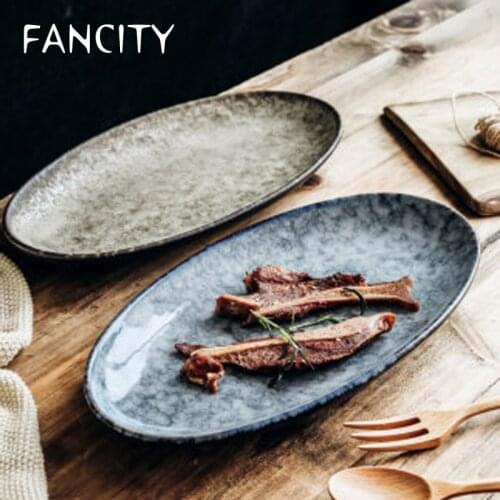 FANCITY Nordic Fish Plate Household Steamed Fish Plate Creative Ceramic Oval Large Fish Plate New Long Fish Plate Personalized