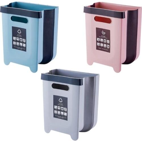 Folding Trash Can Wall Mounted Waste Bin Hanging Garbage Dustbin for Kitchen Car K0AB