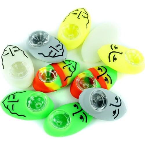 Glow in the Dark Funny Silicone Smoking Pipe with Glass Bowl Cobblestone Style Portable for Cigarette Tobacco Accessories