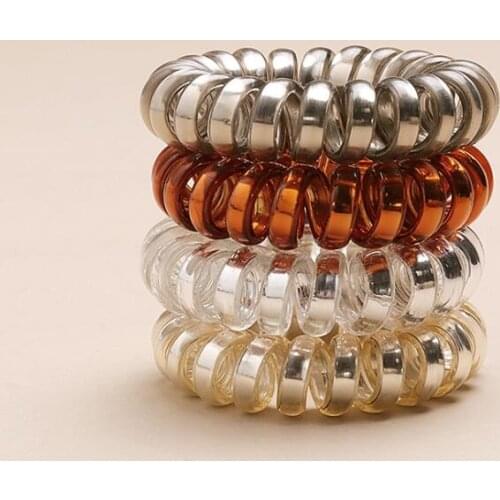 Telephone Wire Cord Gold Silver Brown Plastic Strap Gum Ties Rubber Bands Elastic Hair Bands For Women Girls