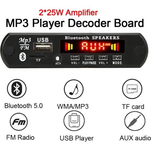 50W Amplifier Mp3 Player Decoder Board Module Bluetooth Handsfree Car MP3 Bluetooth Module Decoder Board 3.5MM AUX FM Radio