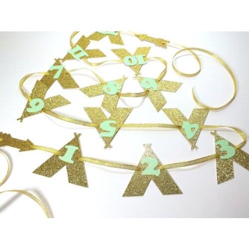 Teepee mint and gold girl or boy baby shower First Birthday party garlands banners buntings kids photo props decorations