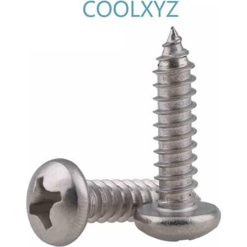 CoolXYZ Cross Pan Head Tapping Nibbed Long Screws PA 304 Stainless Steel Philips Round Head Self Wood Screw GB845 M4M5M6M8 5Pcs
