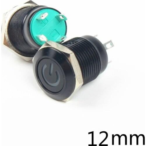 Waterproof 3V 6V 12V 24V 48V 110V 220V 4 Pin 12mm Led Light Oxidation Black Power Symbol Metal Push Button Momentary Switch