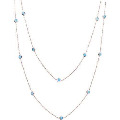 XSilver Turquoise Gemstone Long Rose Necklace