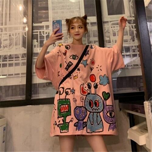Japan Graphic Print T-shirt Women 2020 New Summer Fashion Tshirt Tee Harajuku Aesthetic Pink Top Female T Shirt Y2k Aesthetic