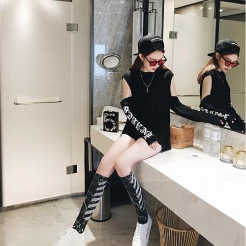 Wenfly Womens Tops New Off Shoulder Cotton Print Letter Casual Loose O-Neck Long Sleeve Fashion Korean Harajuku T-shirt