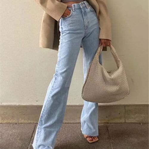 Women Jeans Basic High Waist 2021 Fashion Female Denim Pants Casual New Straight Leg Ladies Trousers Vintage Long Blue Street